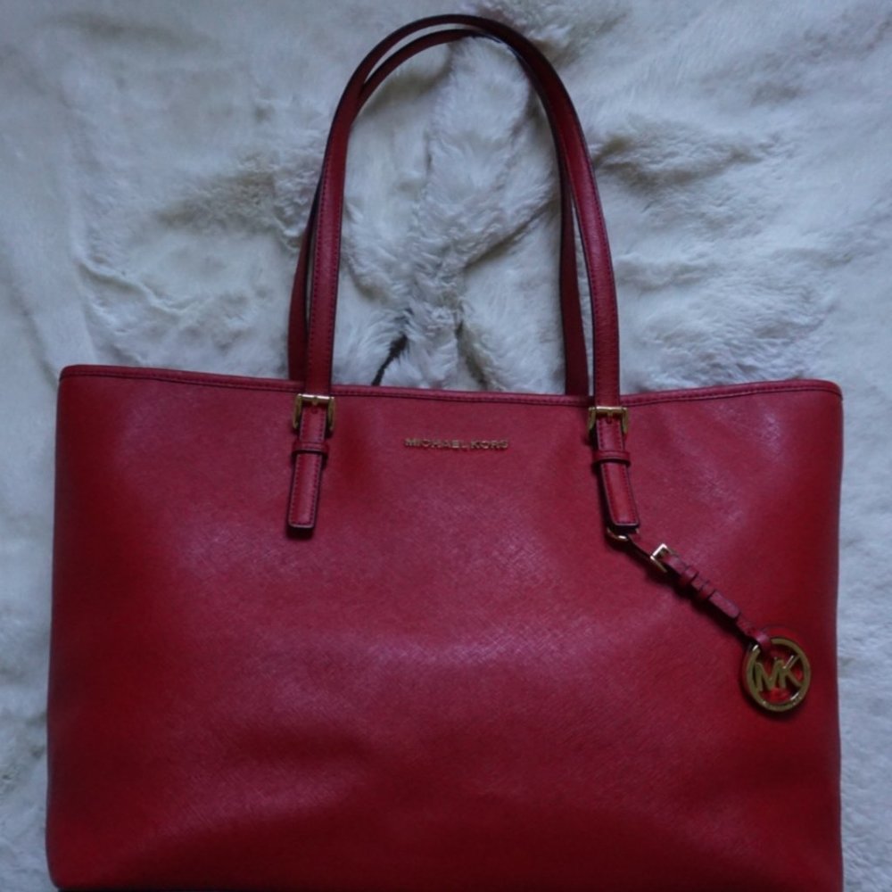 MICHAEL Michael Kors Designer Medium Jet Set Travel Tote in Bright Red (EUC)